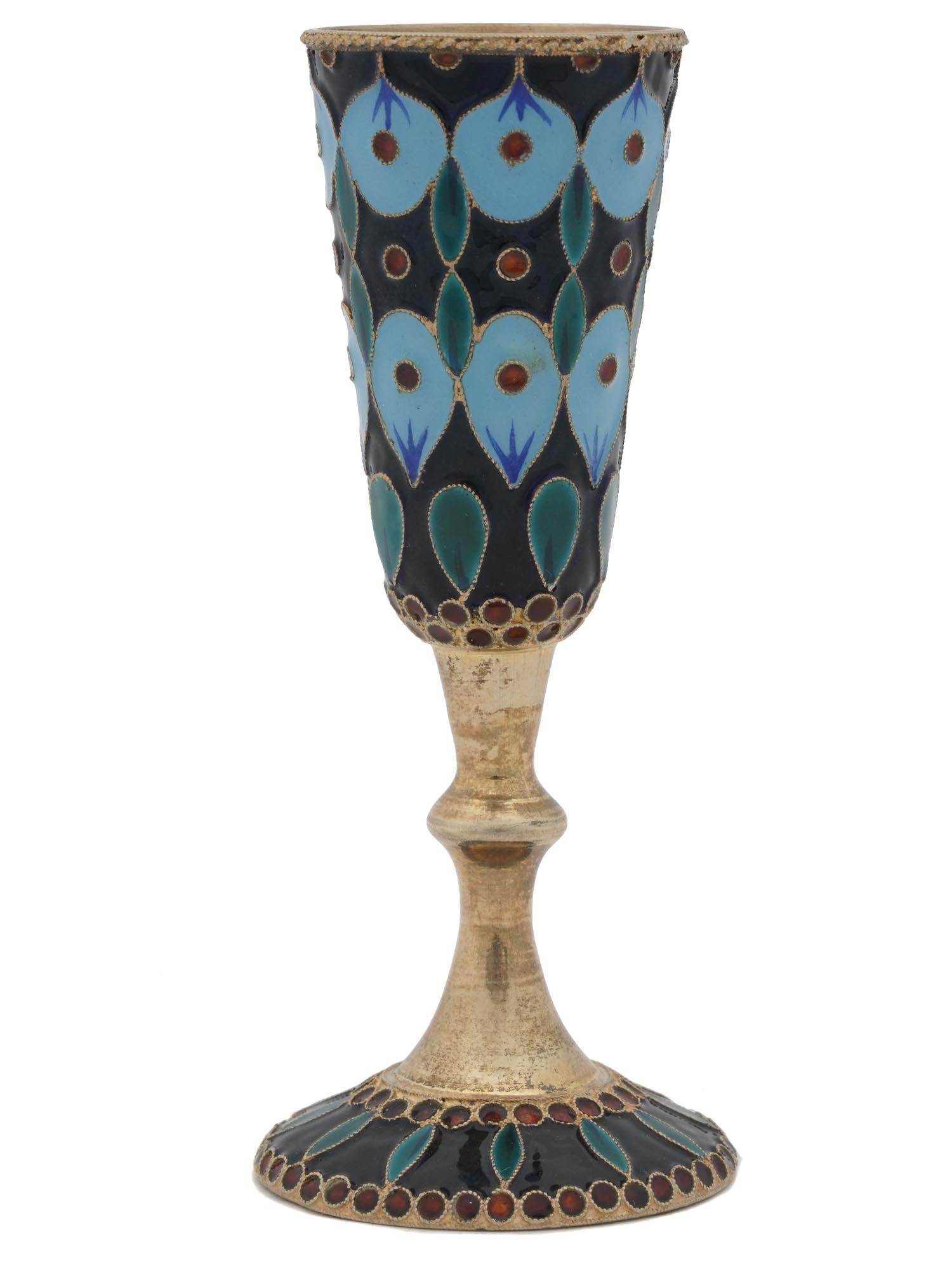 RUSSIAN 916 GILT SILVER CLOISONNE ENAMEL GOBLET PIC-2